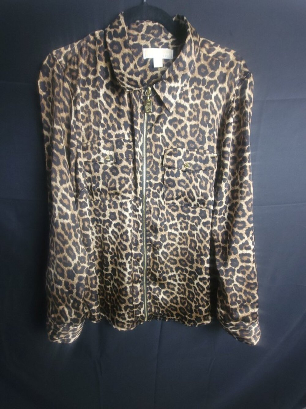 MICHAEL Michael Kors Women’s Leopard Print Full Zip Shirt Jacket Brown/Black XL